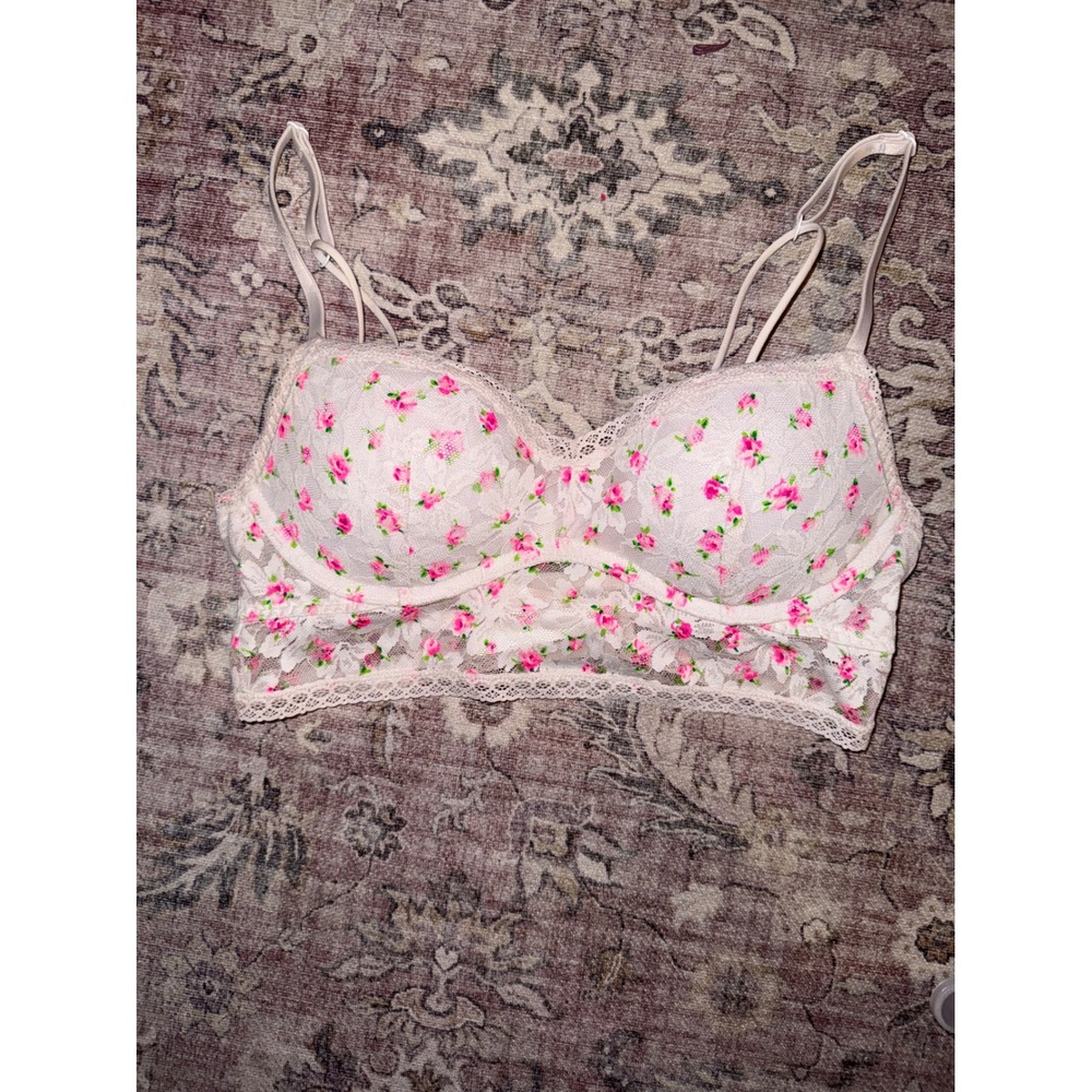 PINK by Victoria's Secret Lace Floral‎ Bralette White Pink Size Small
